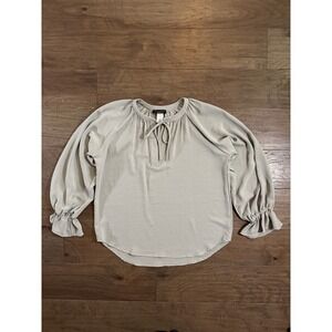 Ariella Sage Green Tie Neck‎ Peasant Blouse Ruffle Cuff Raglan Top T1598-W84 L